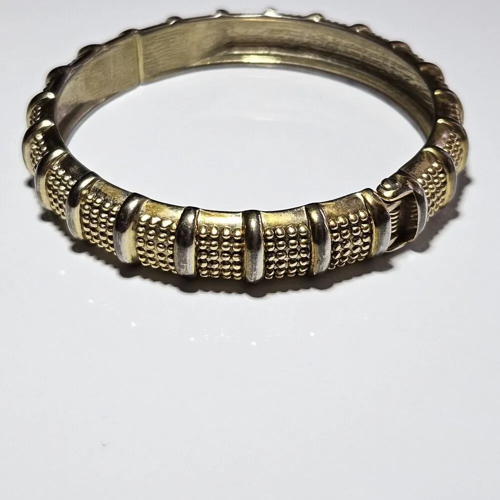 Cookie Lee Gold Tone Textured Hinge Bangle Bracelet Approx 7.5
